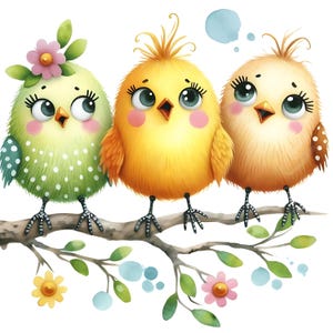 Lot de 15 cliparts JPG branche originale oiseaux aquarelle lunatique oiseau en téléchargement numérique Joli bébé oiseau Pages imprimables Artisanat en papier Scrapbook