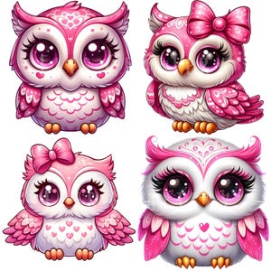 Rosa Eule Clipart Bundle 15 PNG Hochwertige Cartoon Eule Ilustrationen Süße Pastell Eule Digitale Kunst Download Printables Digitales Basteln Pngs Bild 4