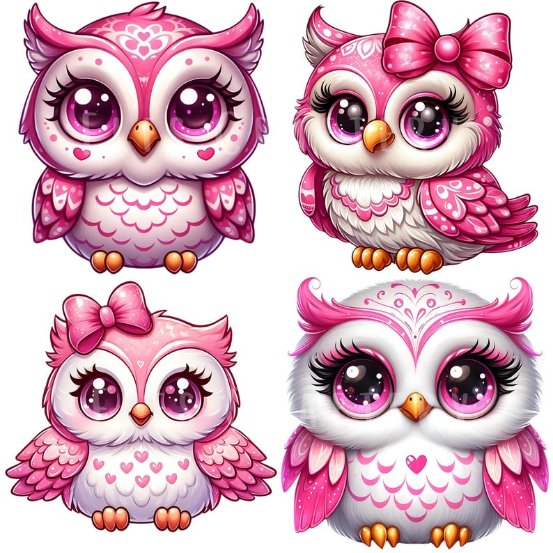 Rosa Eule Clipart Bundle 15 PNG Hochwertige Cartoon Eule Ilustrationen Süße Pastell Eule Digitale Kunst Download Printables Digitales Basteln Pngs Bild 4