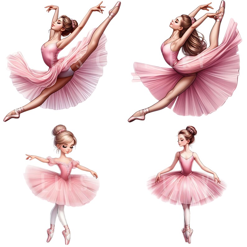 Pink Ballerina Clipart Bundle 15 PNG Watercolor Ballet Dancer Digital ...