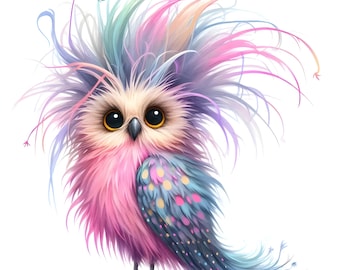 15 JPG Quirky Pastel Owl Clipart Bundle Watercolor Funny Frazzled Owl Digital Download Cute Bird Clipart Printables Funny Scrapbook Images