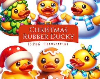 Christmas Rubber Ducky Clipart Bundle 15 PNG High Quality Cartoon Duck Files Cute Digital Download Ducks Christmas Scrapbook Crafts