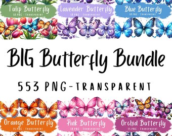 BIG Butterfly Clipart Bundle 553 PNG High Quality Watercolor Butterfly Printable Images Digital Download Butterfly Junk Journal Paper Crafts