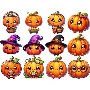 Cute Pumpkin Clipart Bundle 12 PNG High Quality Cartoon Halloween Pumpkin Character Digital Download Printable Stickers Paper Crafts Pngs image 6