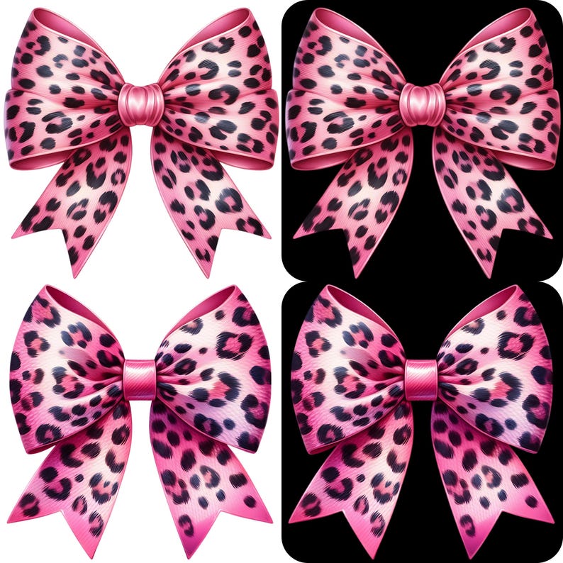 Pink Leopard Bow Clipart Bundle 15 PNG High Quality Leopard Print ...