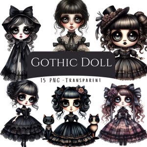 Gothic Doll Clipart Bundle 15 PNG Spooky Goth Doll Girl Paper Crafts Watercolor Dark Fantasy Vintage Doll Art Printable Stickers Paper Craft