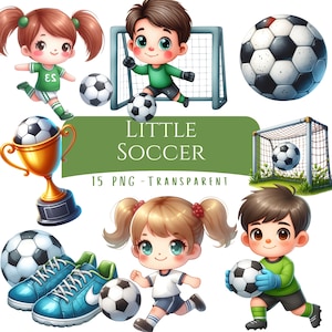 Little Soccer Clipart Bundle 15 PNG High Quality Watercolor Soccer Game Sports Ball Digital Download Soccer Sublimation Design Poster PNG