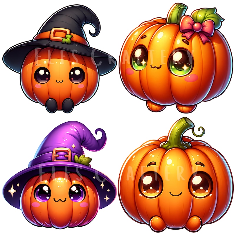 Cute Pumpkin Clipart Bundle 12 PNG High Quality Cartoon Halloween Pumpkin Character Digital Download Printable Stickers Paper Crafts Pngs image 4
