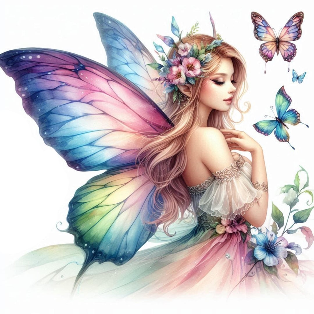 12 JPG Butterfly Fairy Clipart Bundle Watercolor Magical Fantasy Floral ...