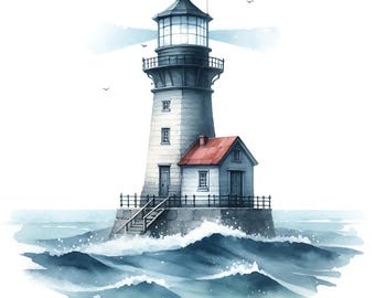 15 JPG Lighthouse Clipart Bundle Watercolor Light House Digital Download Sea Side Paper Crafts High Quality Printable Junk Journal Pages
