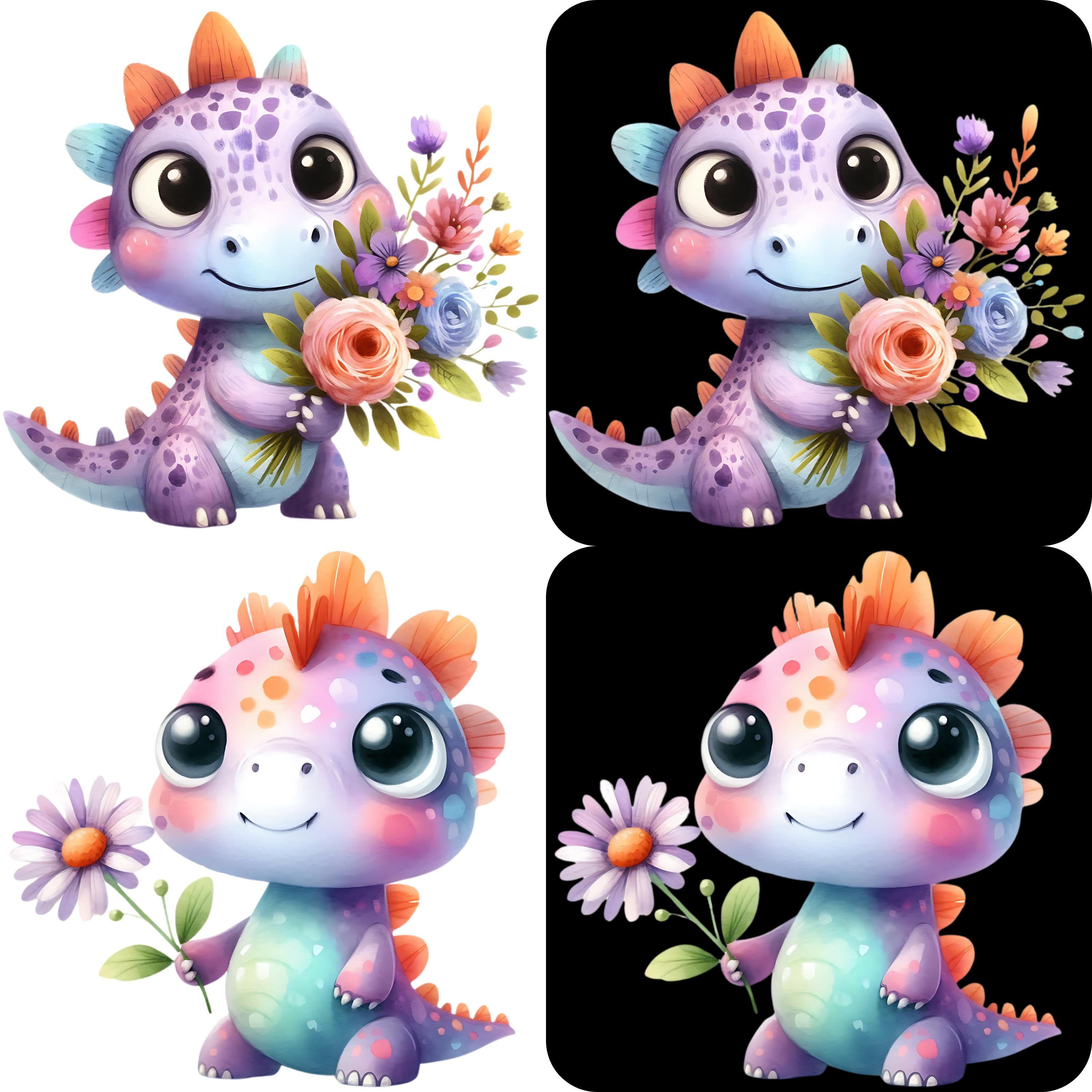 Whimsical Dinosaur Clipart Bundle 15 PNG High Quality Watercolor Cute ...