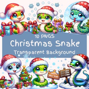 Pacote de clipart de cobra de Natal 10 arquivos digitais PNG Pacote de clipart de cobra festiva Répteis de férias Download digital Arquivos de alta qualidade
