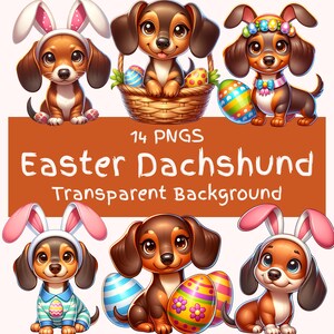Easter Dachshund Clipart Bundle 14 PNG High Quality Cartoon Style Sausage Dog Clipart Digital Images for Digital Crafting Junk Journal