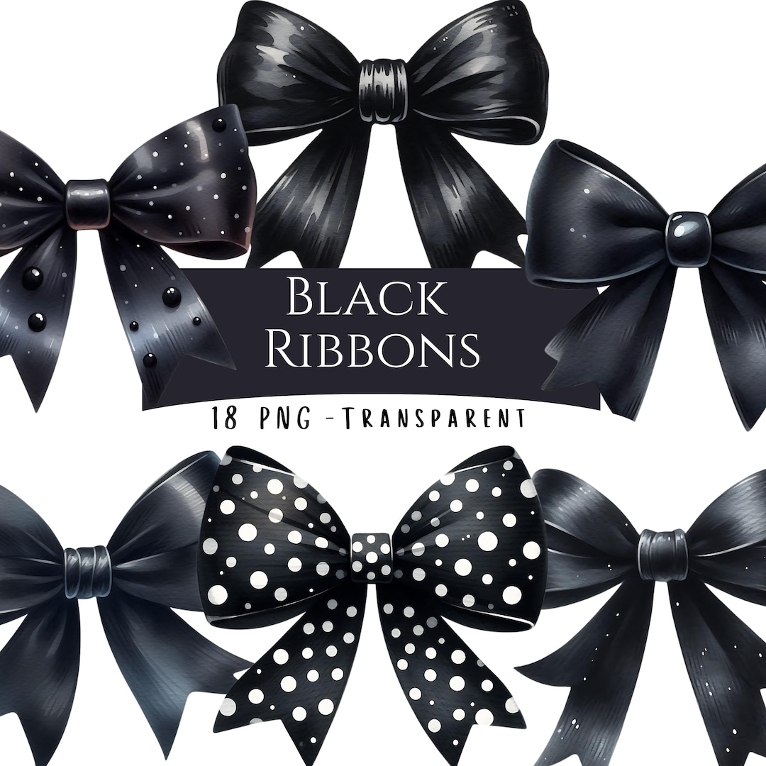 Black Ribbons Clipart Bundle 18 PNG Digital Download Printable Gothic ...