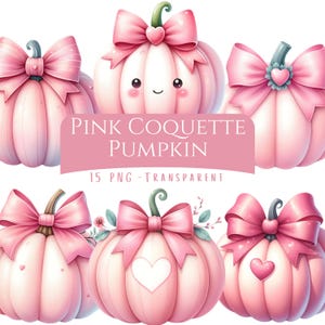Pink Coquette Pumpkin Clipart Bundle 15 PNG High Quality Watercolor Cute Pink Fall Pumpkin Digital Download Thanksgiving Printable Sticker
