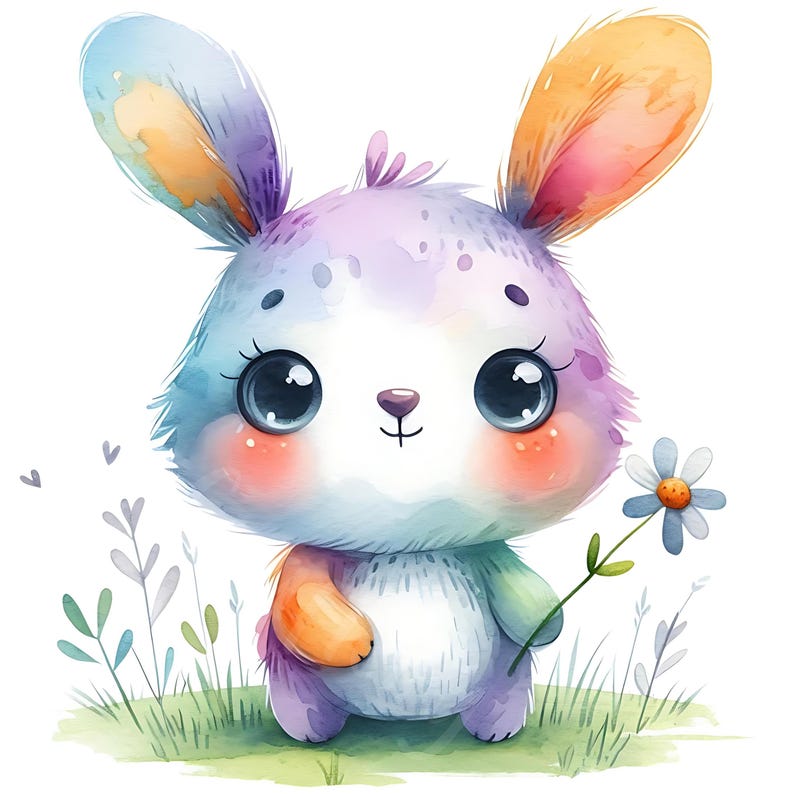 15 JPG Little Whimsy Rabbit Clipart Bundle Watercolor Cute Quirky Bunny ...