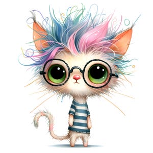 15 JPG Frazzled Pastel Cat Clipart Bundle Watercolor Cute Kitten Digital Download Cute Quirky Cat Printable Pages Paper Crafts Scrapbook Art