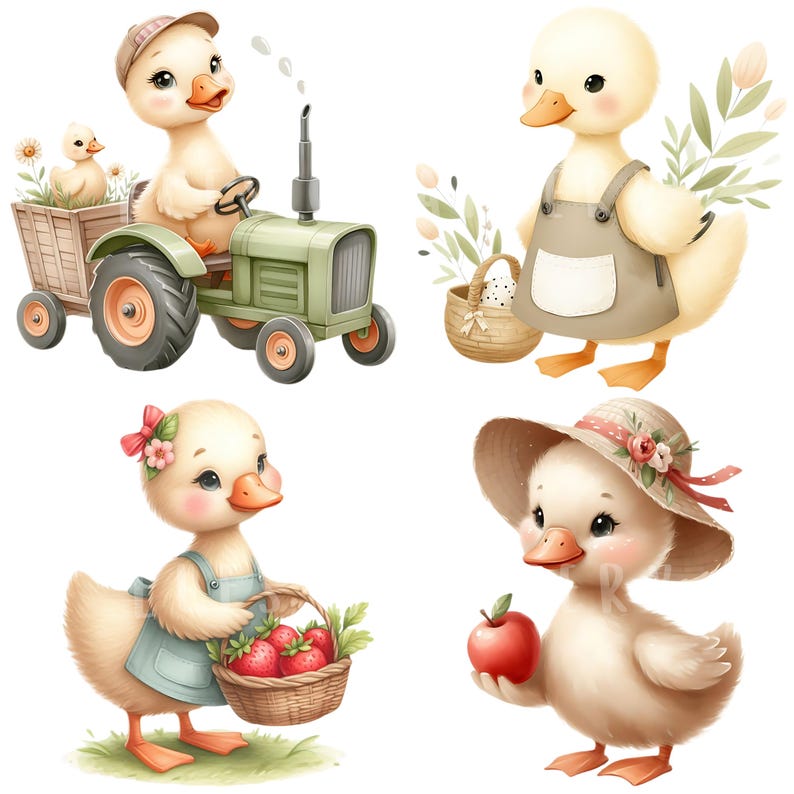 Summer Goose Clipart Bundle 15 PNG High Quality Watercolor Cute Baby ...