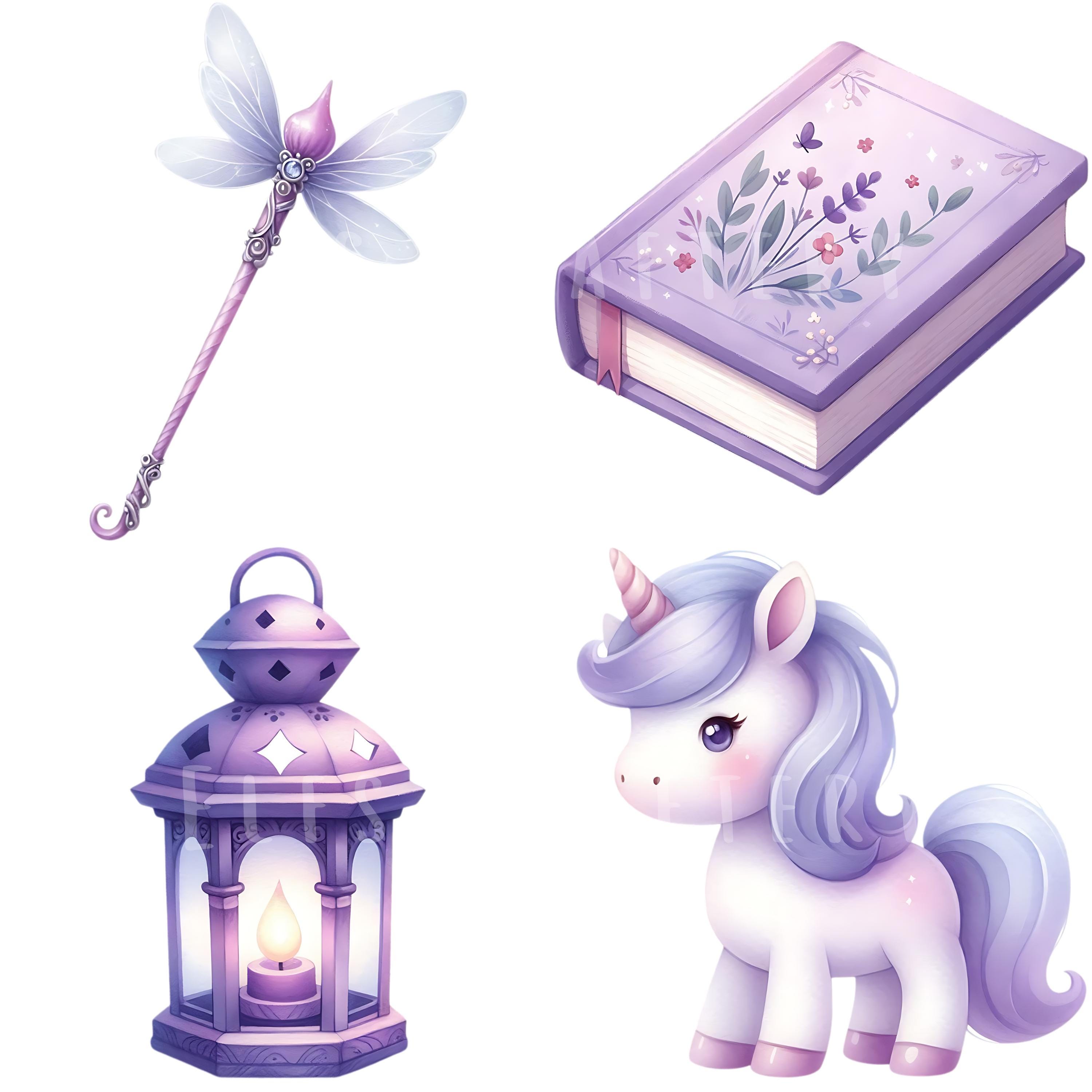 Purple Fairy Garden Clipart Bundle 50 PNG Watercolor Fairy Fantasy ...