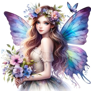 12 JPG Clipart di fata farfalla, acquerello, magico, fantasy, fata floreale, download digitale, pagine di diario spazzatura, carta stampabile, artigianato