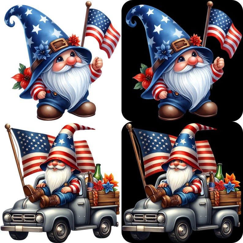 Patriotic Gnome Clipart Bundle 15 PNG Watercolor Cute 4th of July ...