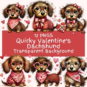 Valentinstag Dackel Clipart Bundle 12 PNG-Dateien Hochwertiger Aquarell Dackel Hund Clip Art Pack Digitaler Download druckbare Aufkleber