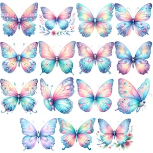 Pastel Butterfly Clipart Bundle 15 PNG High Quality Watercolor Cute Soft Butterfly Digital Download Printable Files Scrapbooking Graphics image 7