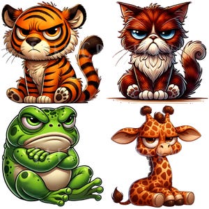 Grumpy Animal Clipart Bundle 25 PNG High Quality Files Angry Farm ...