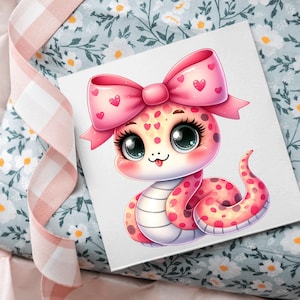 Girly Snake Clipart Bundle 15 PNG High Quality Cute Watercolor Pink Snake Digital Download Printable Art Files Pastel Color Reptiles Pngs image 8