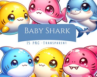 Babyhaai clipartbundel 15 PNG schattige haai printables digitale download kleine roze haai afdrukbare digitale stickers pre K papier ambachten