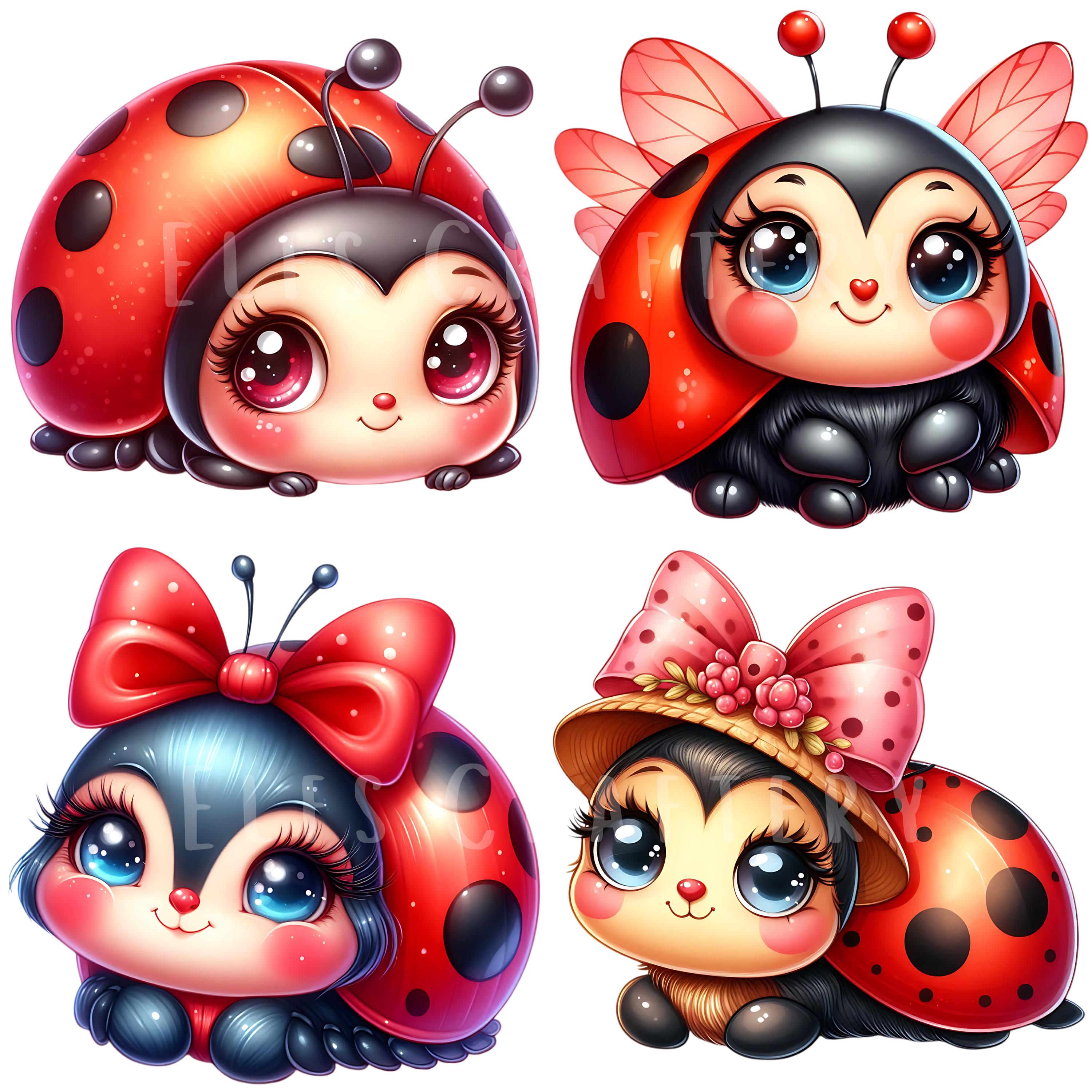 Little Ladybug Clipart Bundle 15 PNG High Quality Cartoon Cute Ladybug ...