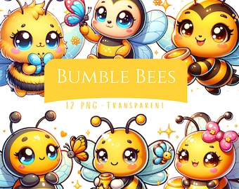 Lindo paquete de imágenes prediseñadas de abejorro 12 PNG Bebé abeja PNG Lindo clip art para Scapbook Descarga digital Abeja Descarga digital Uso comercial