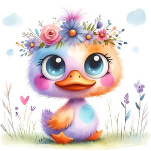 Lot de 15 cliparts petit canard fantaisiste JPG aquarelle mignon petit canard original pastel en téléchargement numérique Clipart imprimable décoration de chambre de bébé fantaisiste
