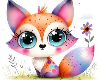 Paquete de 15 imágenes prediseñadas de zorros pequeños y caprichosos en formato JPG, acuarela, lindos zorros del bosque pastel, descarga digital, imágenes prediseñadas imprimibles, arte de pared caprichoso