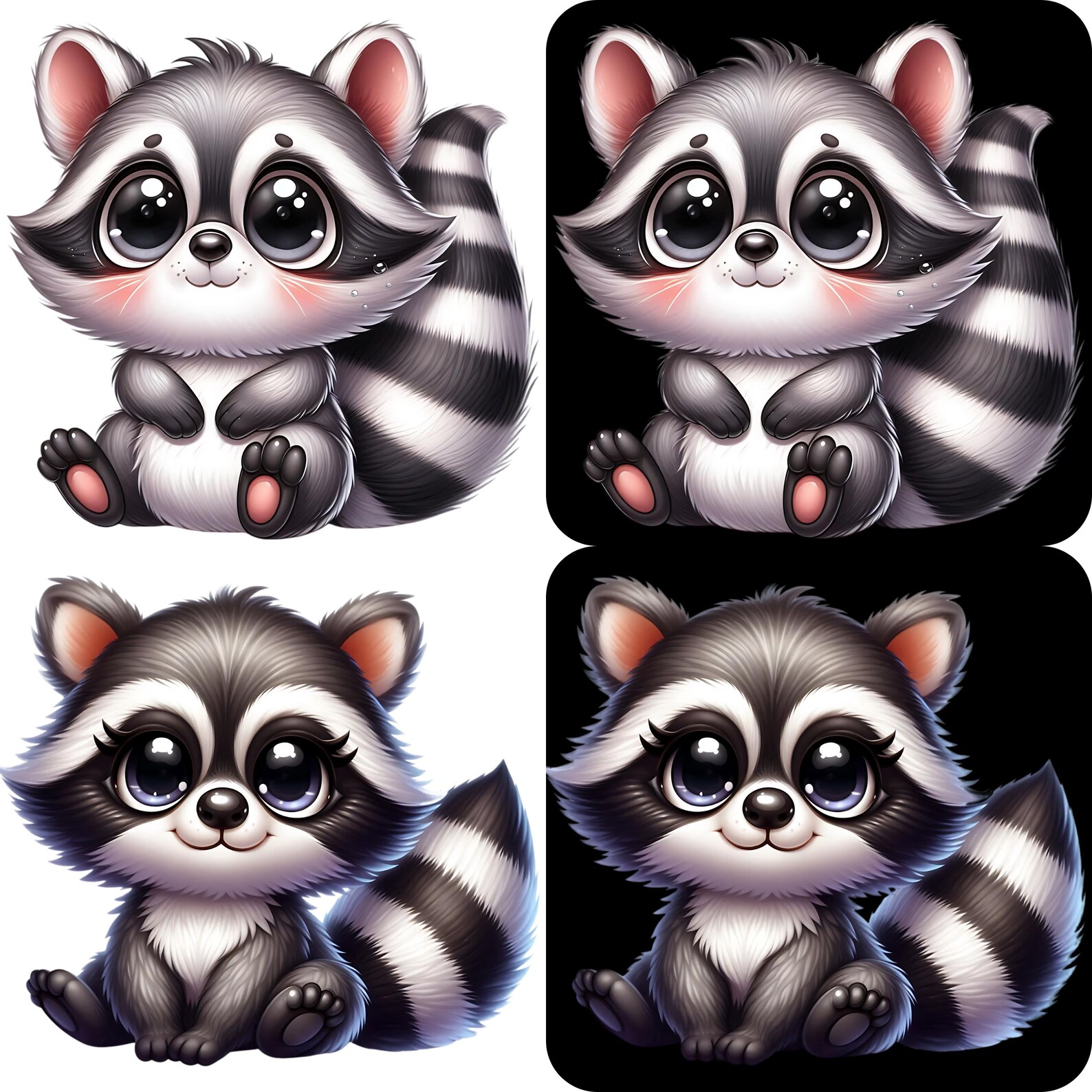 Cute Racoon Clipart Bundle 15 PNG High Quality Watercolor Woodland Baby ...