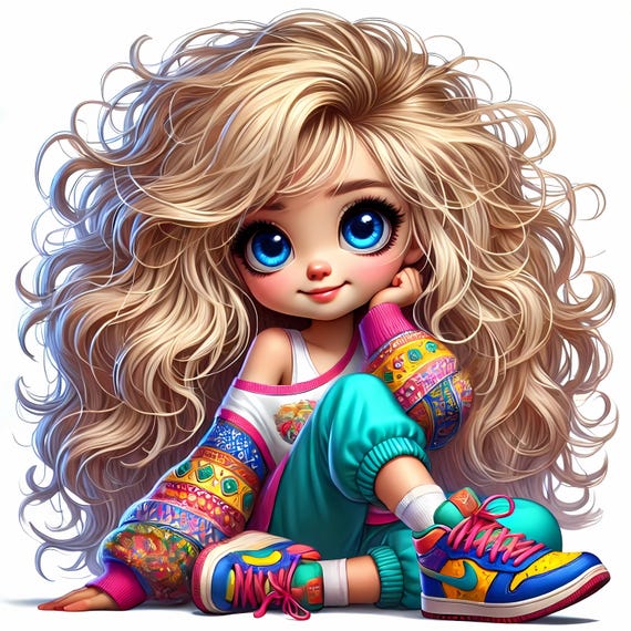 12 JPG Blonde Quirky Girl Clipart Bundle High Resolution Files Cute Girl Art Bundle Colorful Quirky Hippie Girl Scrapbook Pages Printables