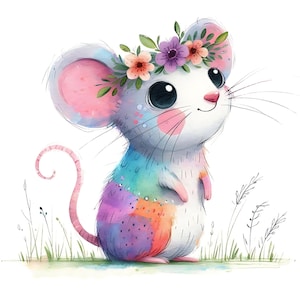 Lot de 15 cliparts JPG petite souris fantaisiste aquarelle mignonne souris originale en téléchargement numérique Clip Art imprimable fantaisiste petites souris art mural
