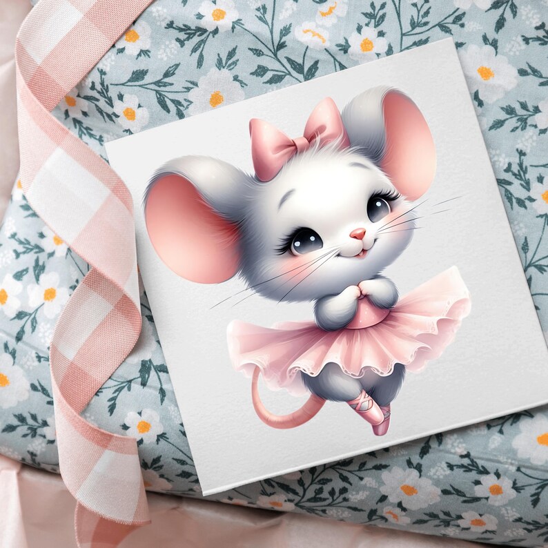 Ballerina Mouse Clipart Bundle 15 PNG High Quality Watercolor Cute Pink ...