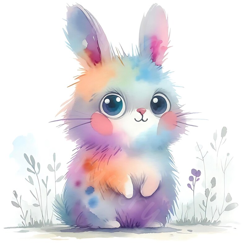 15 JPG Little Whimsy Rabbit Clipart Bundle Watercolor Cute Quirky Bunny ...