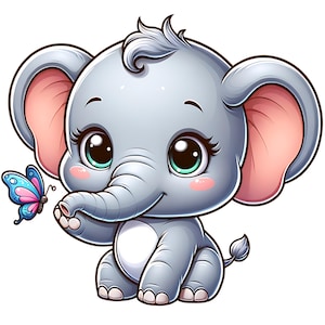 Paquete de 12 imágenes PNG de lindos elefantes bebés, descarga digital, pegatinas imprimibles, manualidades preescolares, decoración infantil, elefante safari