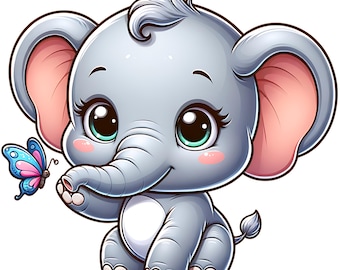 12 PNG Cute Baby Elephant Clipart Bundle Digital Download Printable Stickers Preschool Craft Printables Nursery Decor Safari Elephant Friend