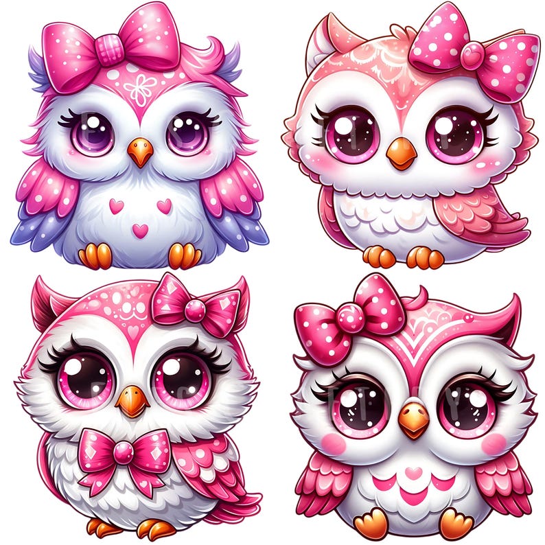 Rosa Eule Clipart Bundle 15 PNG Hochwertige Cartoon Eule Ilustrationen Süße Pastell Eule Digitale Kunst Download Printables Digitales Basteln Pngs Bild 5