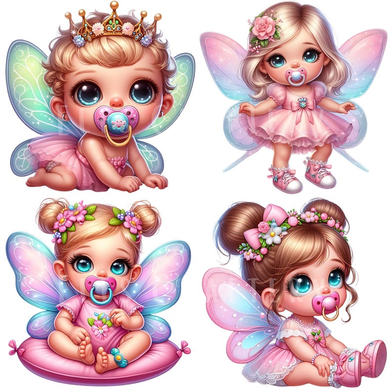 Baby Fairy Clipart Bundle 12 PNG High Quality Watercolor Cute Little ...