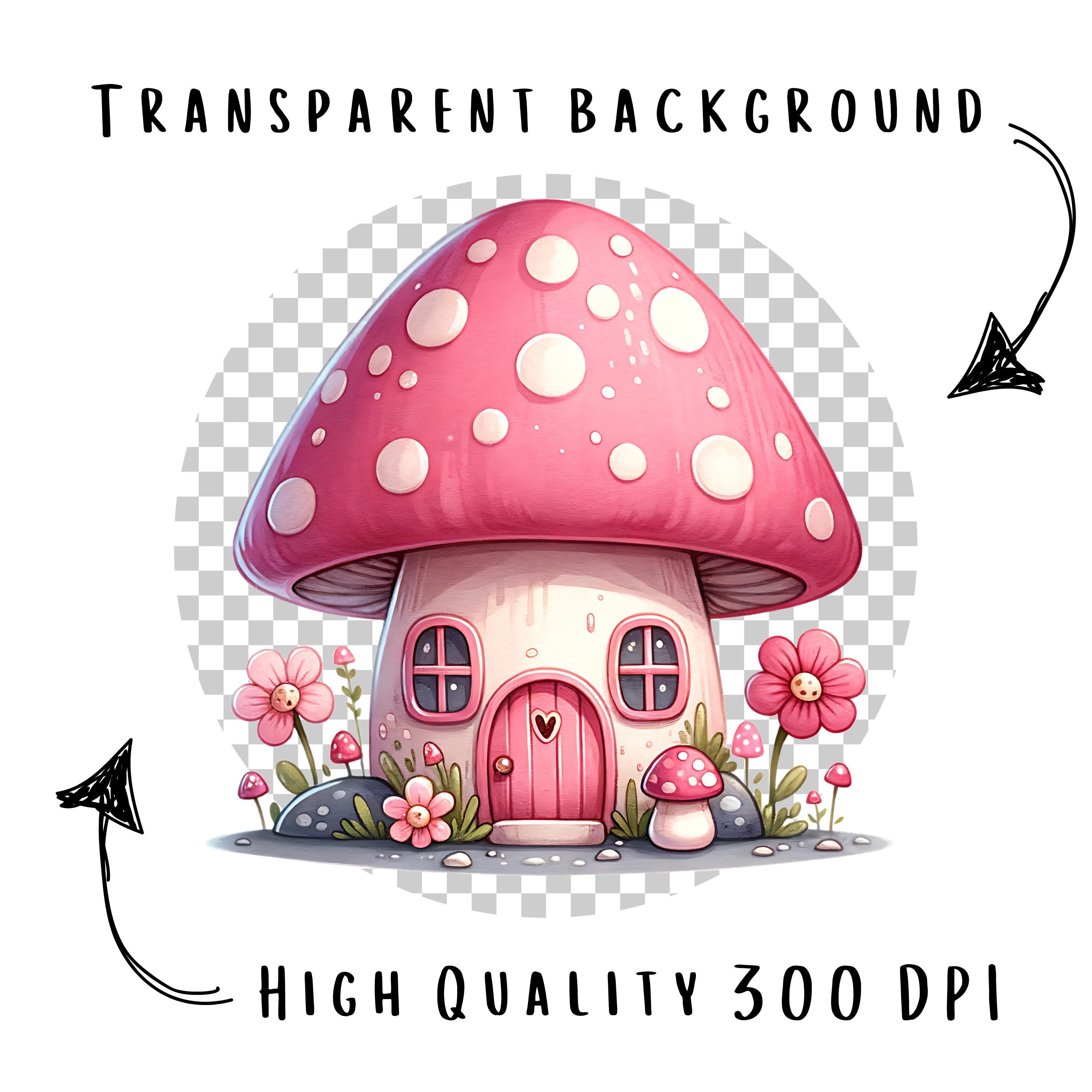 Pink Mushroom House Clipart Bundle 15 PNG High Quality Watercolor ...