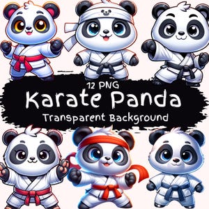 Karate Panda 12 PNG Clipart Bundle Cute Martial Arts Panda Digital Download Karate Animals Papel Digital Crafting Arquivos para impressão