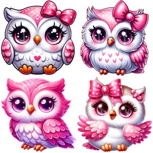 Rosa Eule Clipart Bundle 15 PNG Hochwertige Cartoon Eule Ilustrationen Süße Pastell Eule Digitale Kunst Download Printables Digitales Basteln Pngs Bild 6
