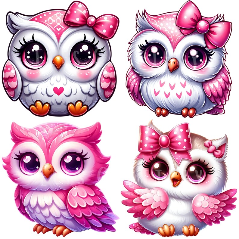 Rosa Eule Clipart Bundle 15 PNG Hochwertige Cartoon Eule Ilustrationen Süße Pastell Eule Digitale Kunst Download Printables Digitales Basteln Pngs Bild 6