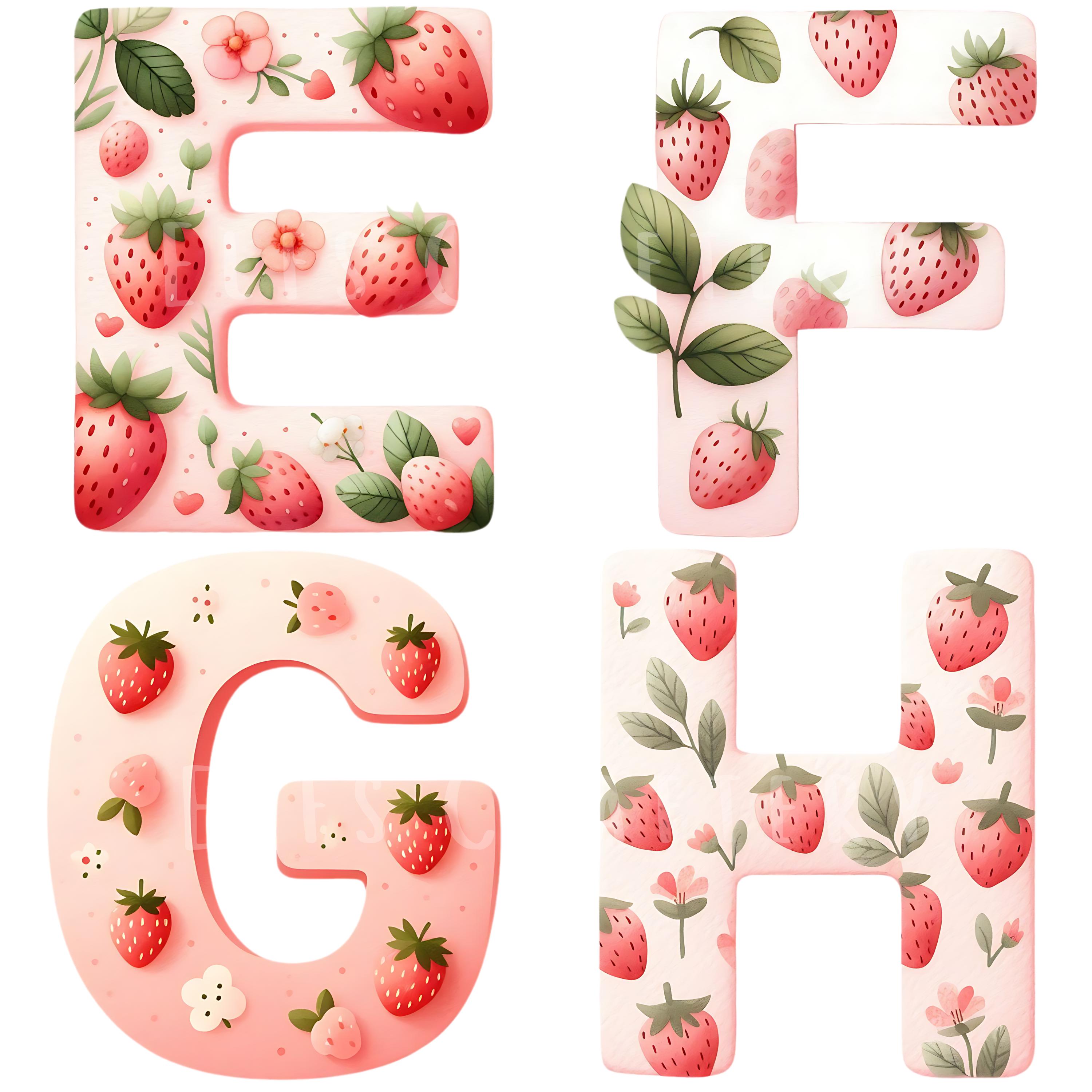 Strawberry Alphabet Clipart Bundle 37 PNG Watercolor Berry First ...