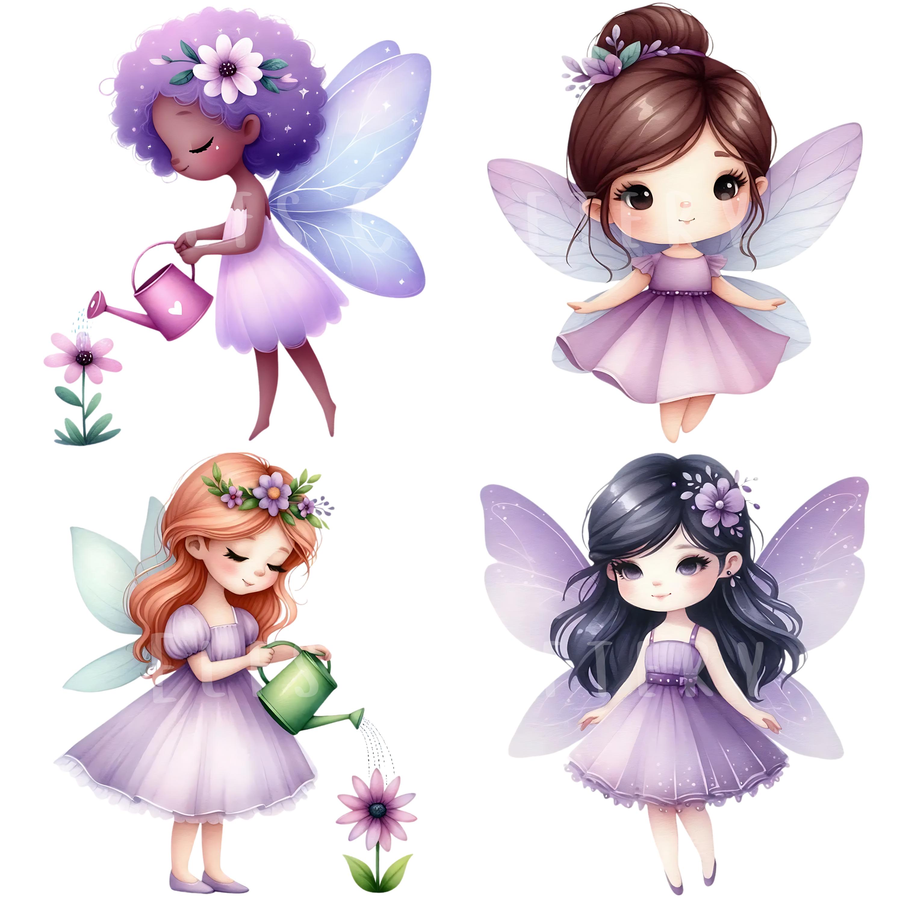 Purple Fairy Garden Clipart Bundle 50 PNG Watercolor Fairy Fantasy ...