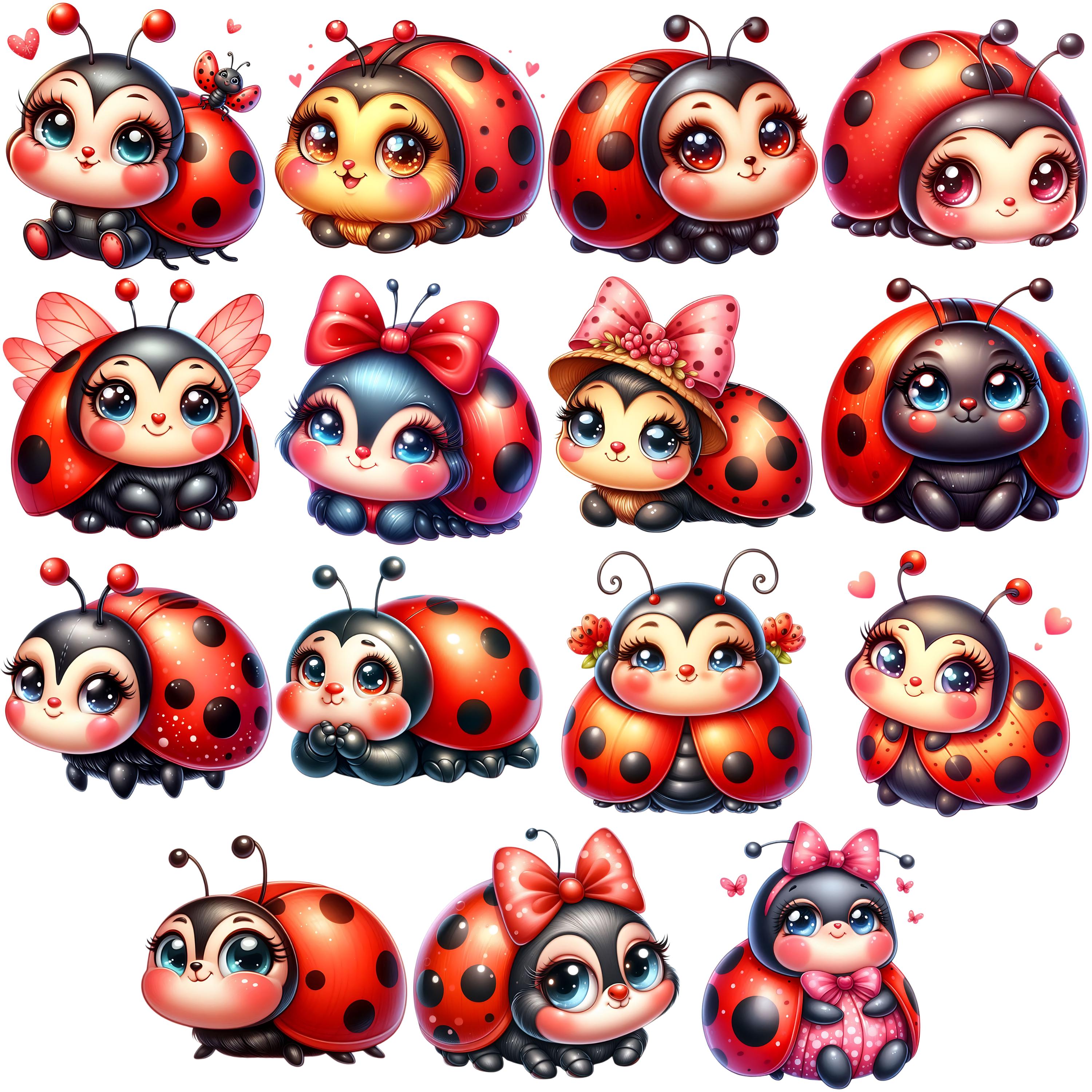 Little Ladybug Clipart Bundle 15 PNG High Quality Cartoon Cute Ladybug ...